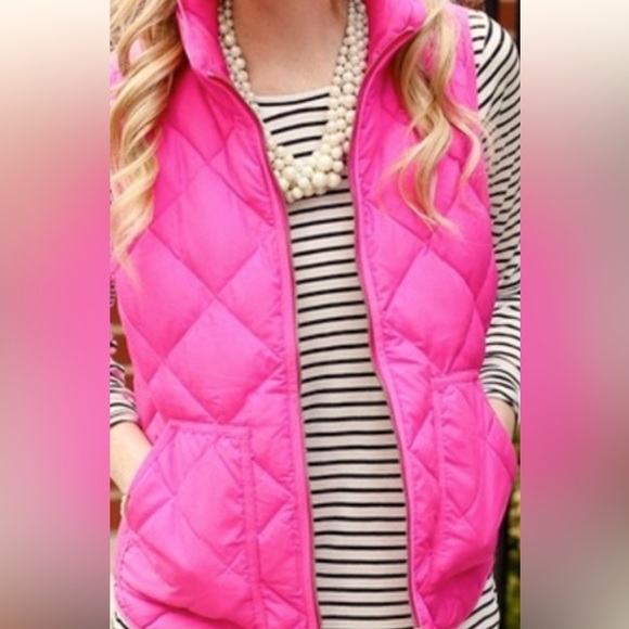 JCREW | hot pink puffer quilted vest with pockets | XS